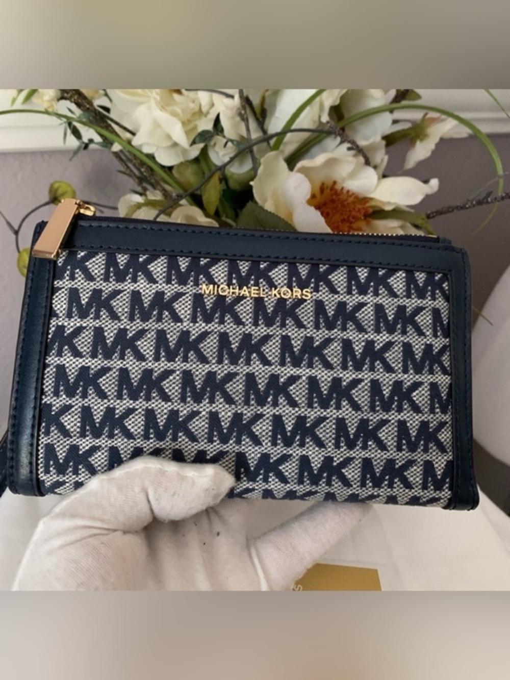 Michael Kors Jet Set Double Zip wallet Navy Multi Adele